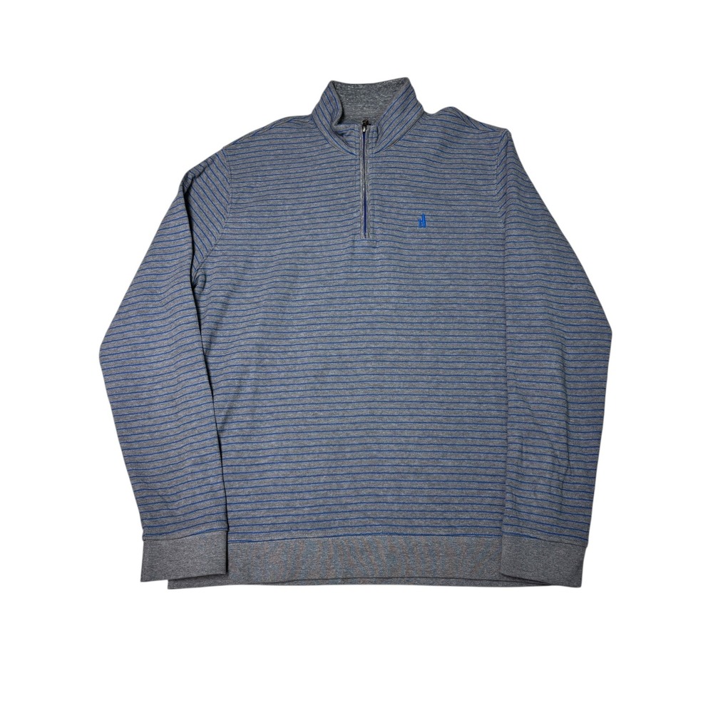 johnnie-O Mens Striped‎ Quarter Zip Pullover Sweatshirt Size Large Blue Gray